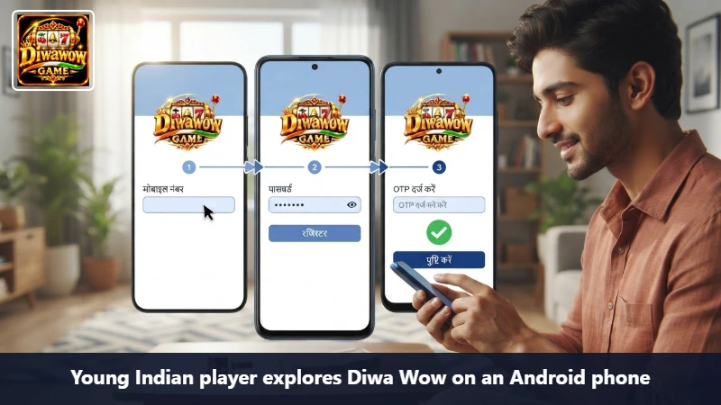 Young Indian player explores Diwa Wow on an Android phone
