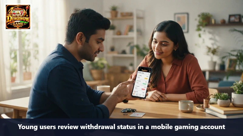 Young users review withdrawal status in a mobile gaming account